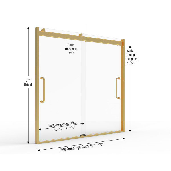 Arelo 60" Frameless Sliding Tub Door with Brushed Gold Frame
