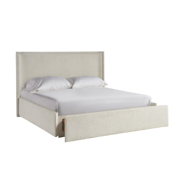 Queen Cream Upholstered Storage Bed with Wood Frame
