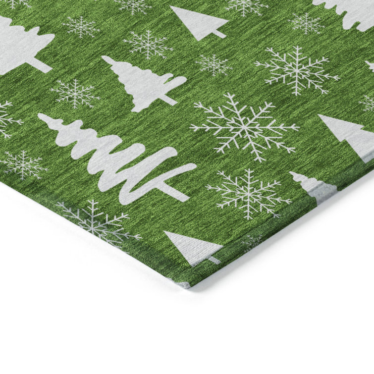 Emerald Green Washable Non-Slip Synthetic Rectangular Rug