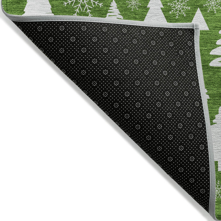 Emerald Green Washable Non-Slip Synthetic Rectangular Rug