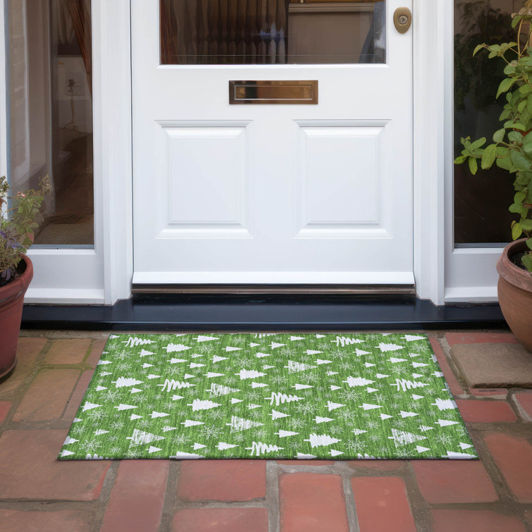Emerald Green Washable Non-Slip Synthetic Rectangular Rug