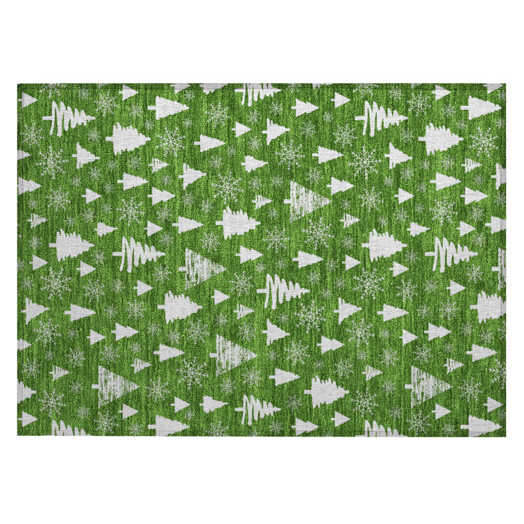 Emerald Green Washable Non-Slip Synthetic Rectangular Rug