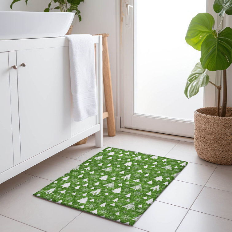 Emerald Green Washable Non-Slip Synthetic Rectangular Rug