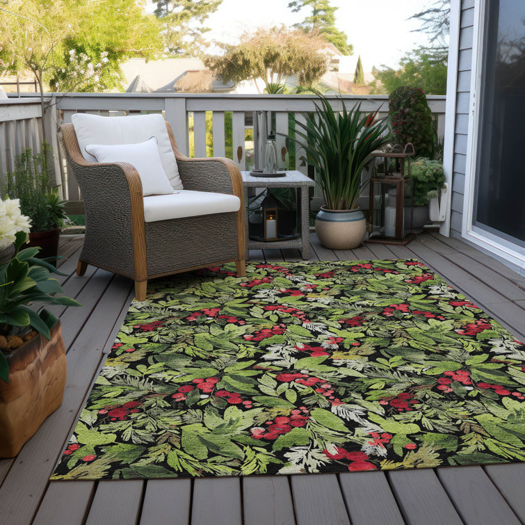 Black and Green Washable Rectangular Holiday Rug