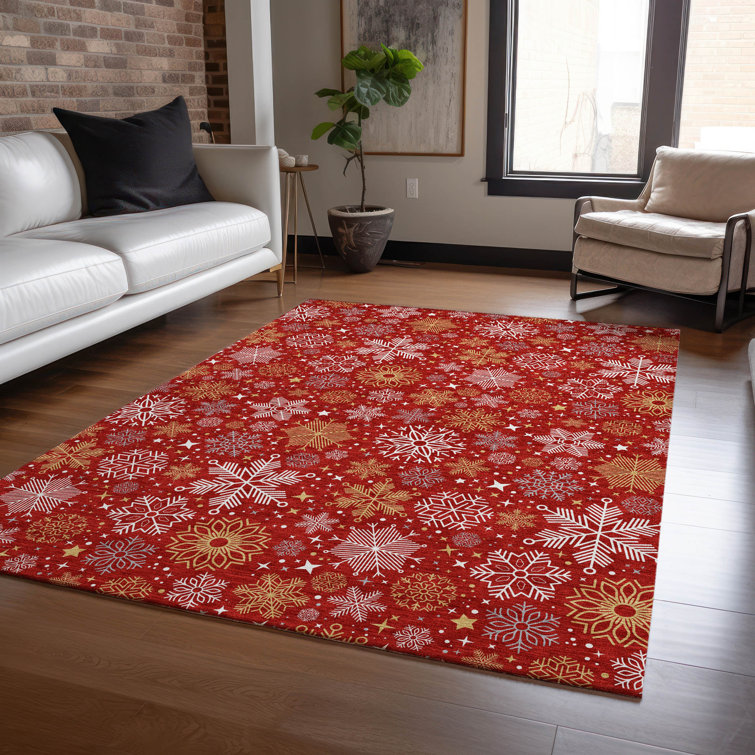 Addison Red 5' x 7'6" Synthetic Washable Indoor/Outdoor Rug