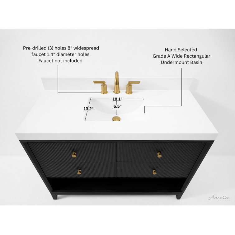 Black Oak 48" Vanity with White Quartz Top and Gold Knobs