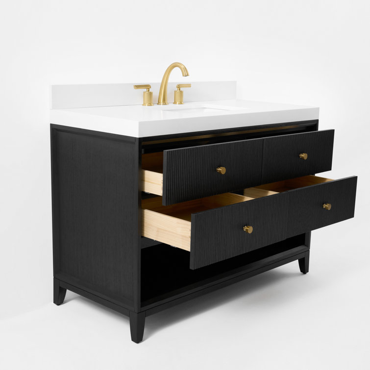 Black Oak 48" Vanity with White Quartz Top and Gold Knobs