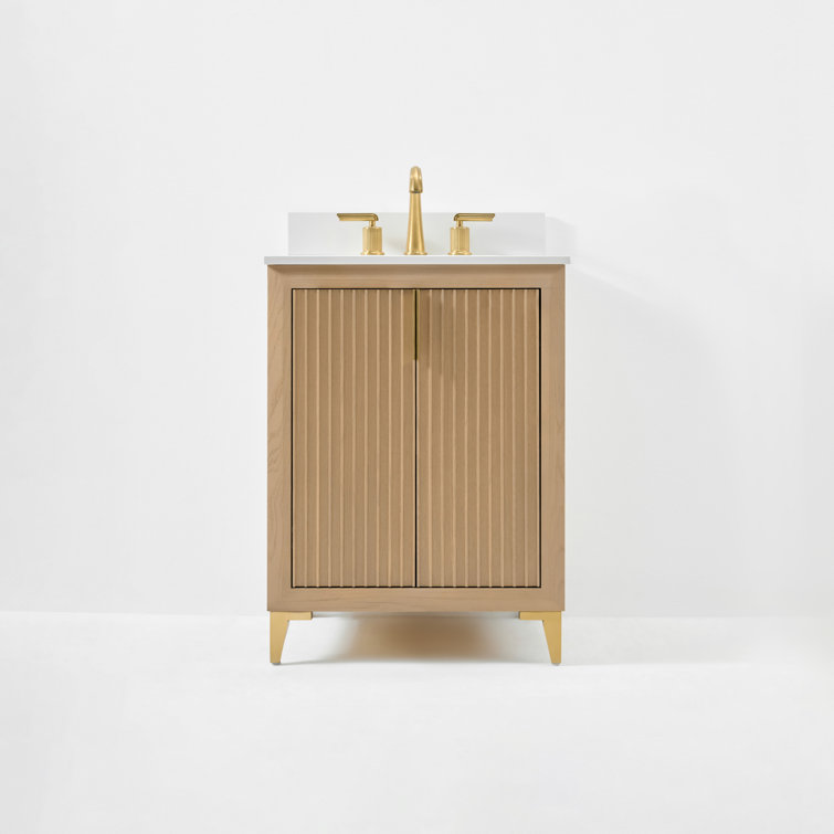 Turlington 24 Inch Oak Freestanding Single Sink Vanity with White Quartz Top