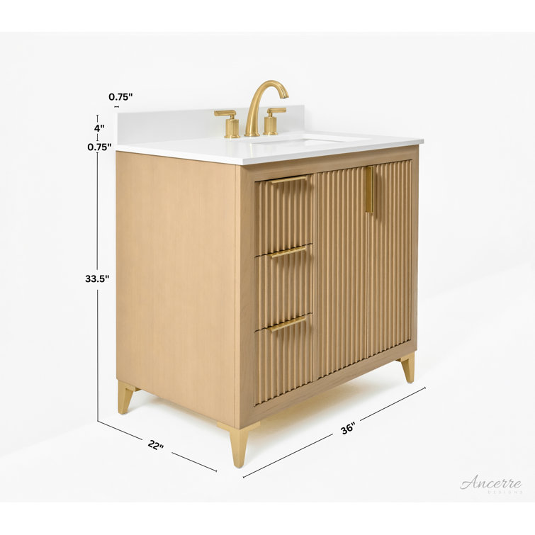 Turlington Oak 36" Vanity with White Quartz Top and Gold Hardware