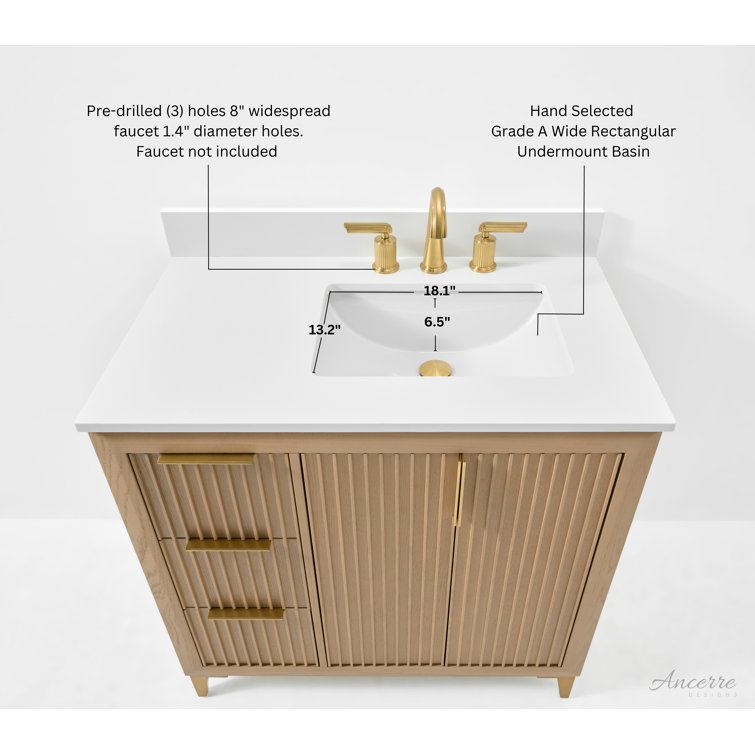 Turlington Oak 36" Vanity with White Quartz Top and Gold Hardware