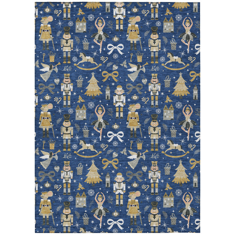 Nutcracker Navy 3' x 5' Synthetic Washable Rug