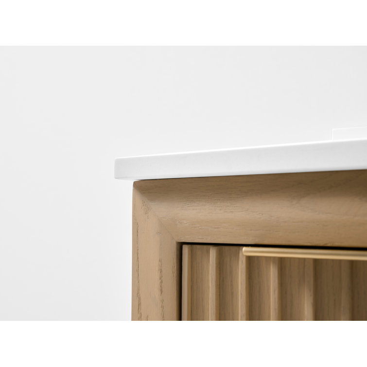 Turlington 60" Oak Double Sink Vanity with White Quartz Top