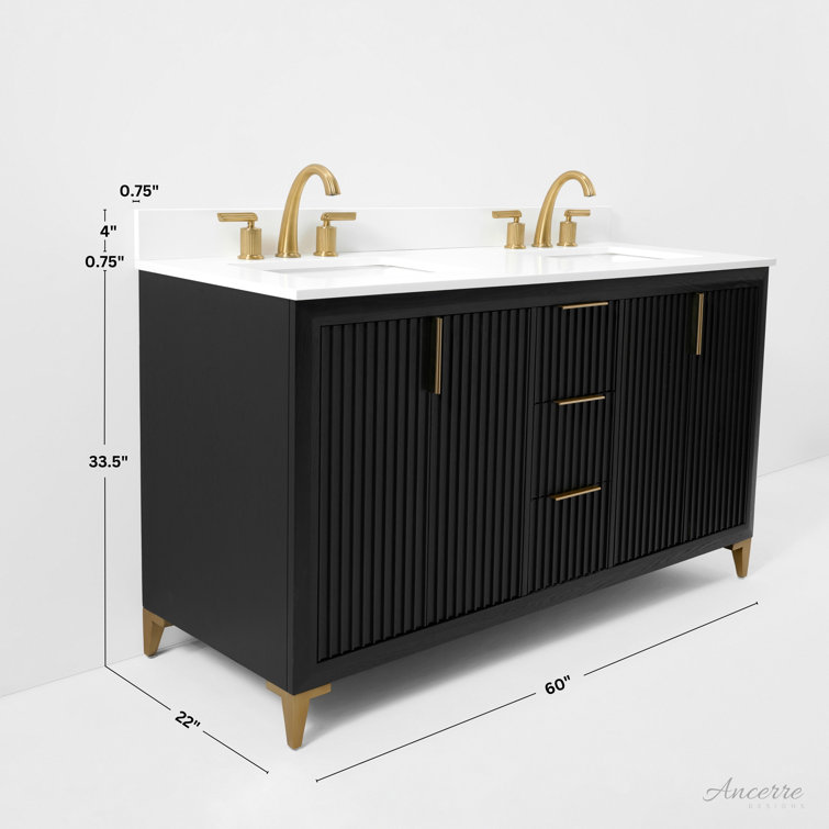 Turlington 60" Black Oak Vanity with White Quartz Top