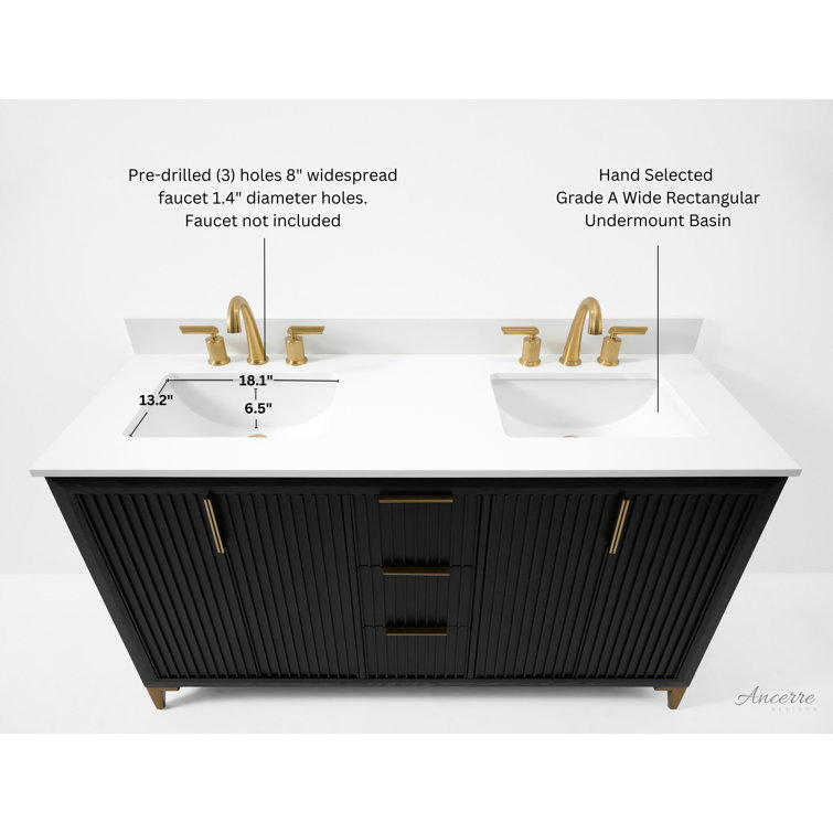 Turlington 60" Black Oak Vanity with White Quartz Top