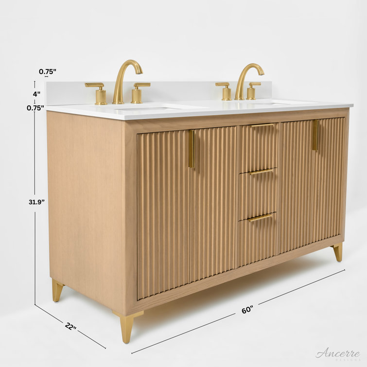 Turlington 60" Oak Double Sink Vanity with White Quartz Top
