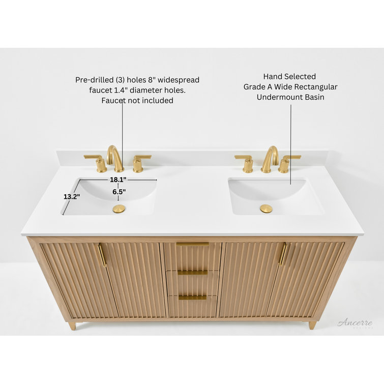 Turlington 60" Oak Double Sink Vanity with White Quartz Top