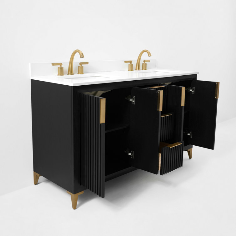 Turlington 60" Black Oak Vanity with White Quartz Top