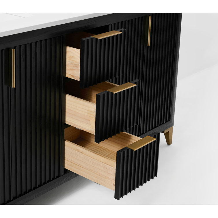 Turlington 60" Black Oak Vanity with White Quartz Top