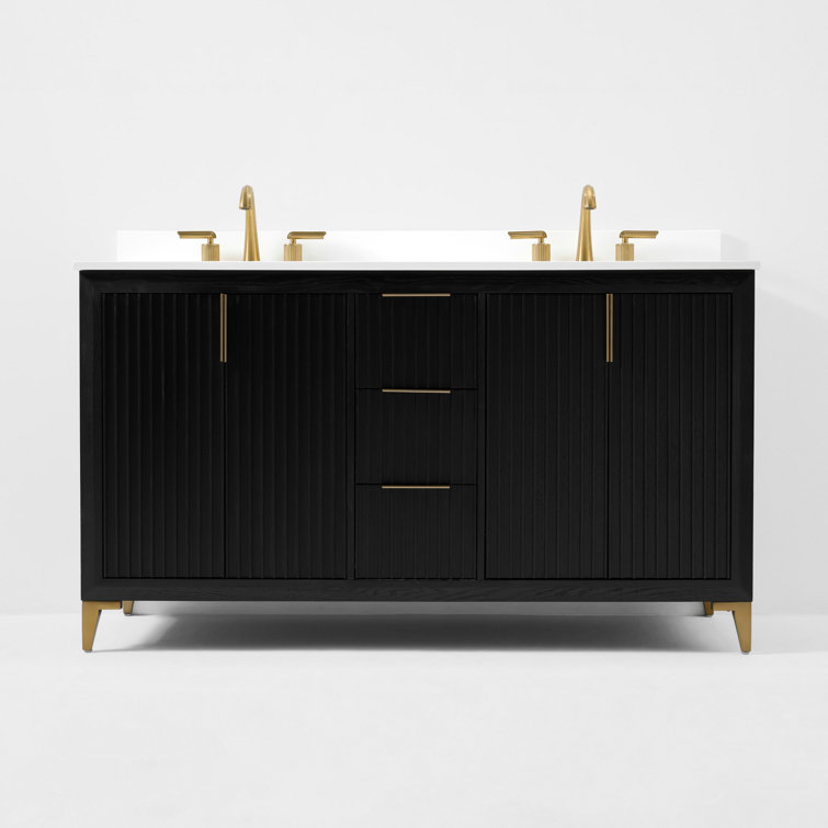Turlington 60" Black Oak Vanity with White Quartz Top
