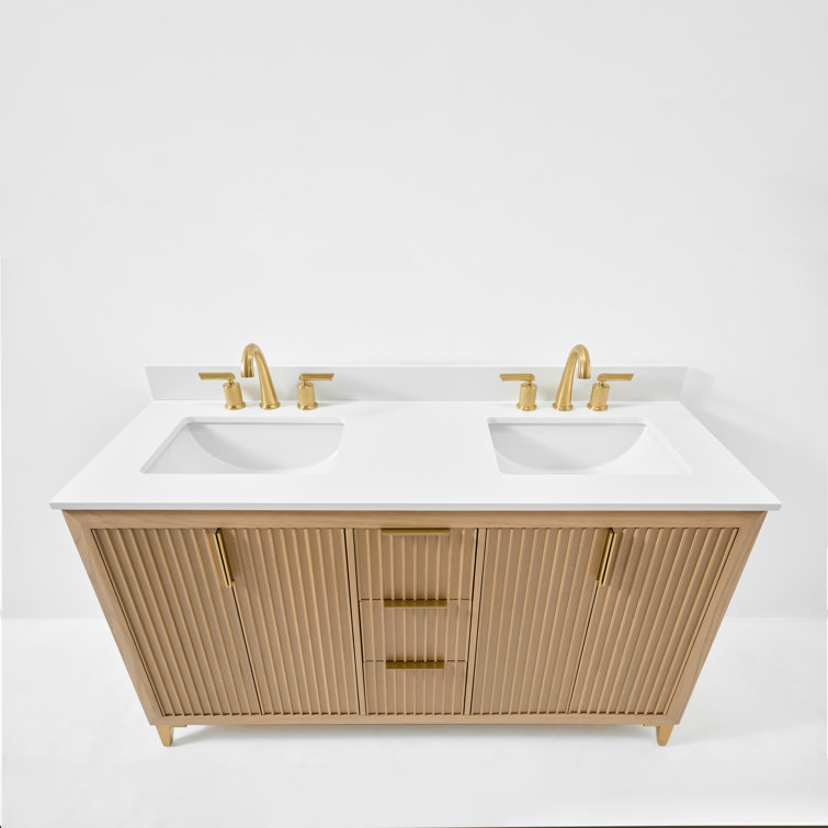 Turlington 60" Oak Double Sink Vanity with White Quartz Top