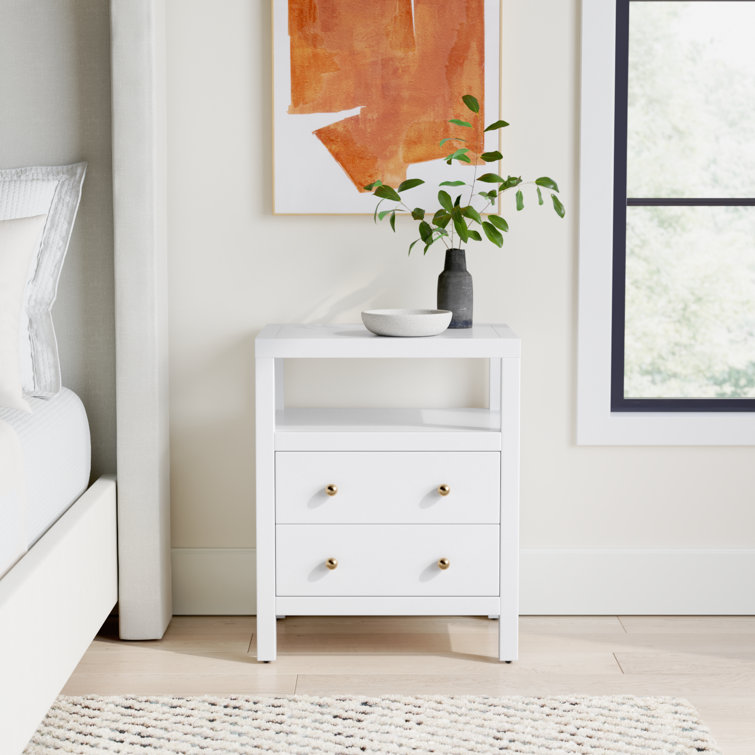 Smooth White 2-Drawer Nightstand with Gold Knobs