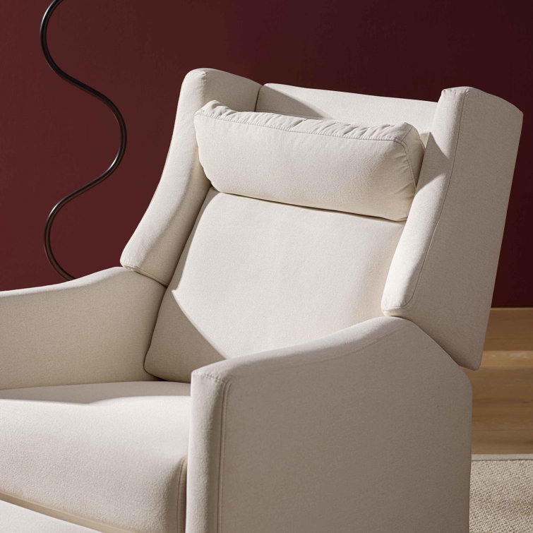 Cream Eco-Weave Swivel Recliner with Wood Base