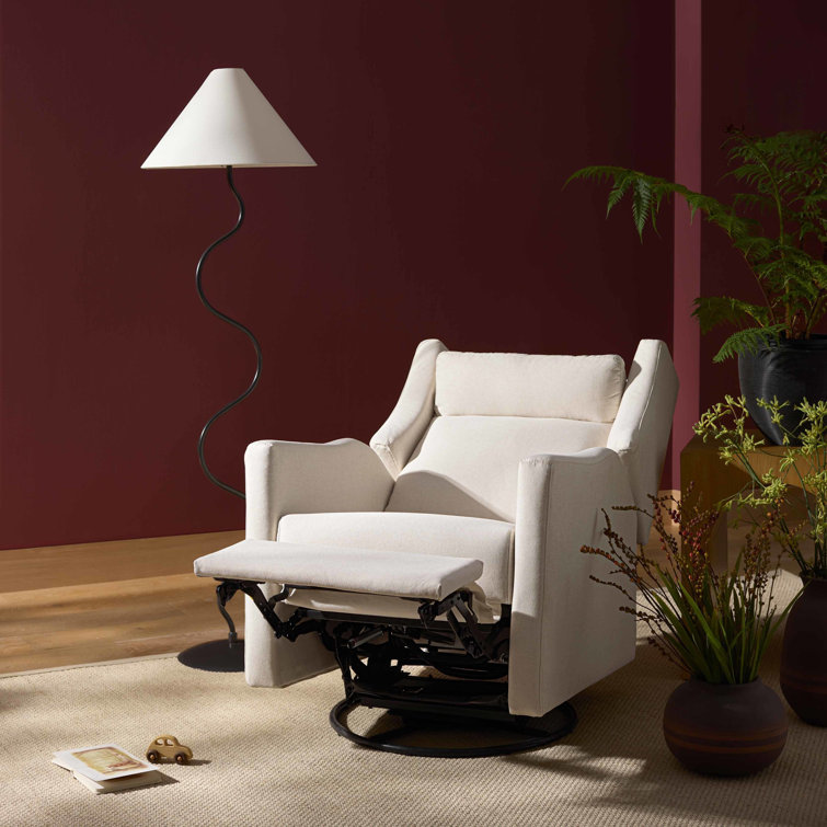 Cream Eco-Weave Swivel Recliner with Wood Base