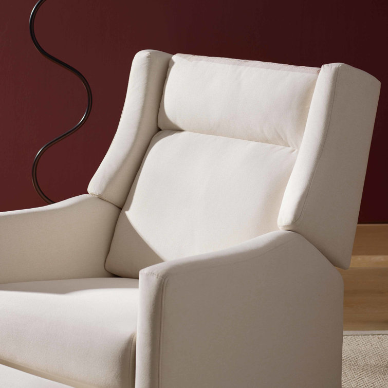 Cream Eco-Weave Swivel Recliner with Wood Base