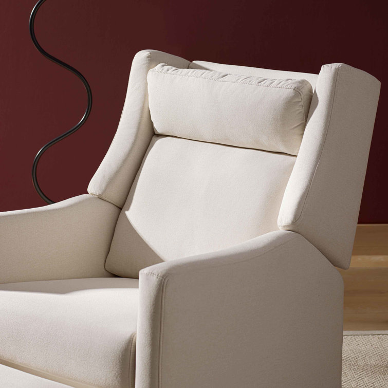 Cream Eco-Weave Swivel Recliner with Wood Base