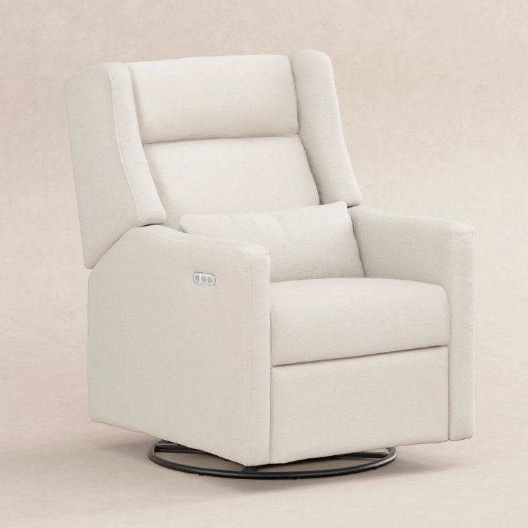 Cream Eco-Weave Swivel Recliner with Wood Base
