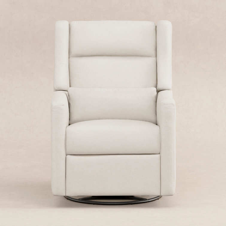 Cream Eco-Weave Swivel Recliner with Wood Base