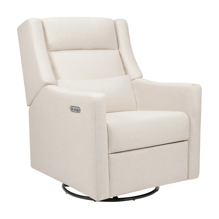 Cream Eco-Weave Swivel Recliner with Wood Base