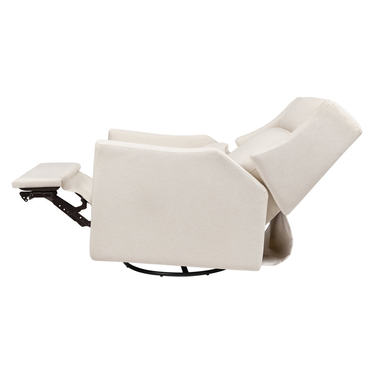 Cream Eco-Weave Swivel Recliner with Wood Base