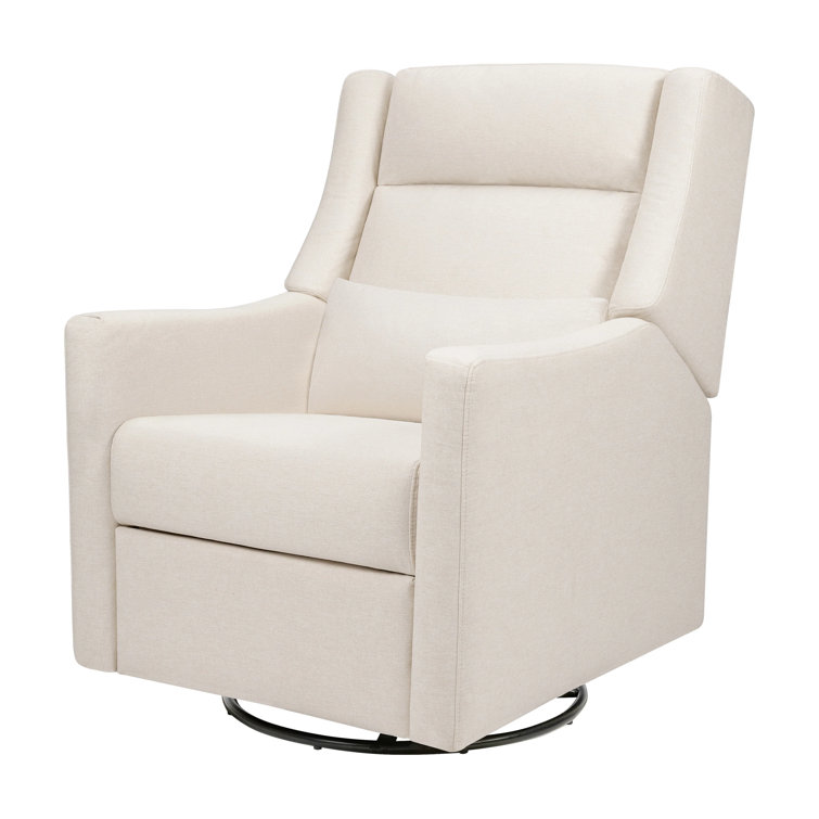 Cream Eco-Weave Swivel Recliner with Wood Base