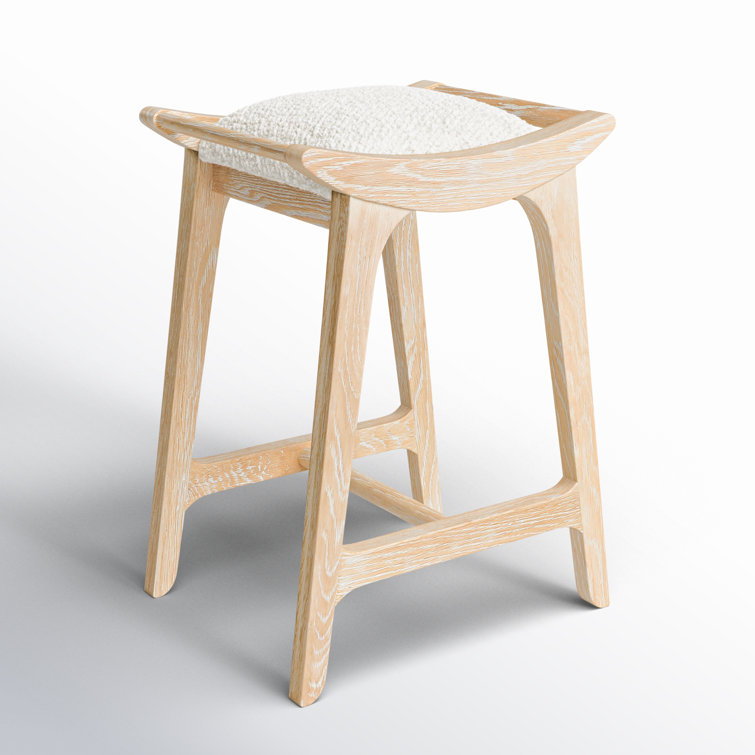 Cerused Oak Backless Counter Stool with White Boucle Seat