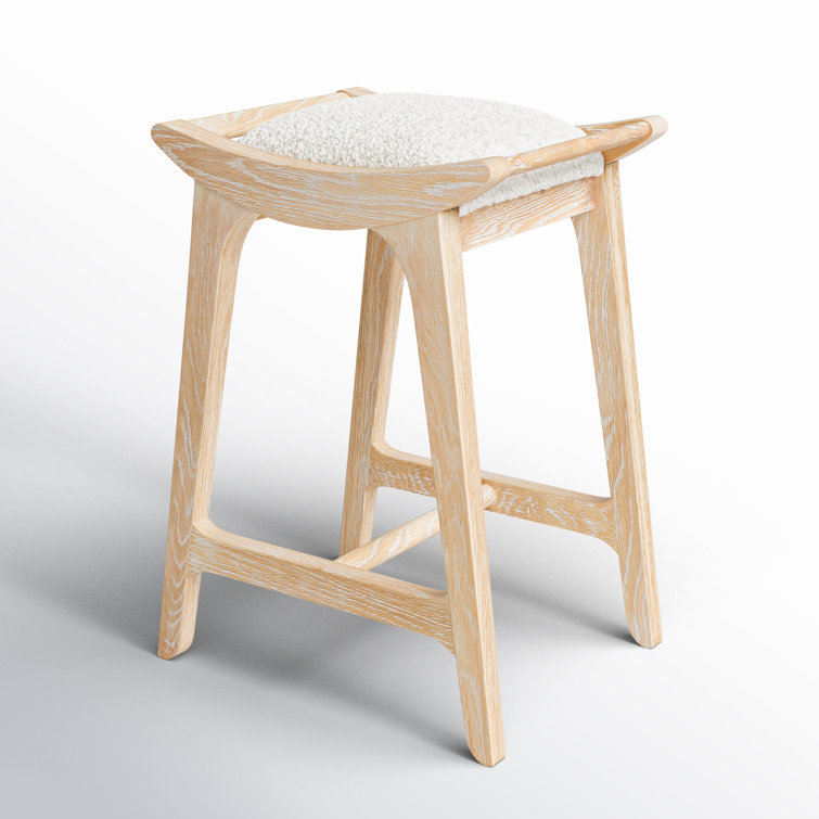 Cerused Oak Backless Counter Stool with White Boucle Seat