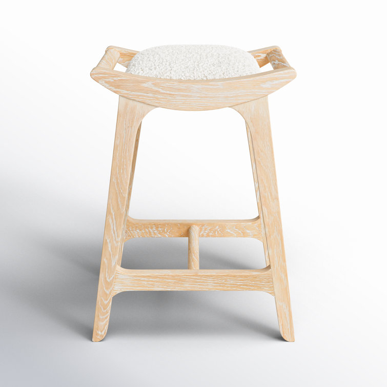 Cerused Oak Backless Counter Stool with White Boucle Seat