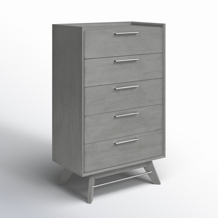 Gray Mid-Century Modern 5-Drawer Vertical Dresser