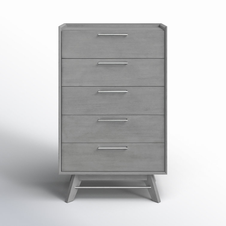 Gray Mid-Century Modern 5-Drawer Vertical Dresser