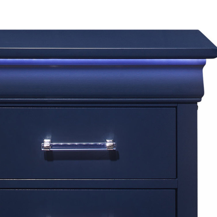 Charlie Blue Wood 2-Drawer Nightstand with Acrylic Handles