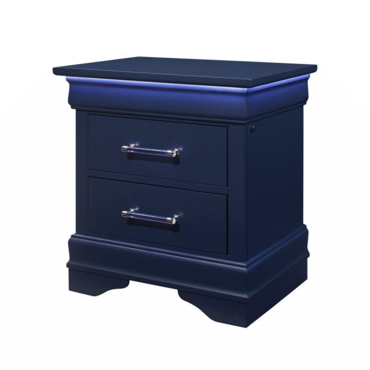Charlie Blue Wood 2-Drawer Nightstand with Acrylic Handles