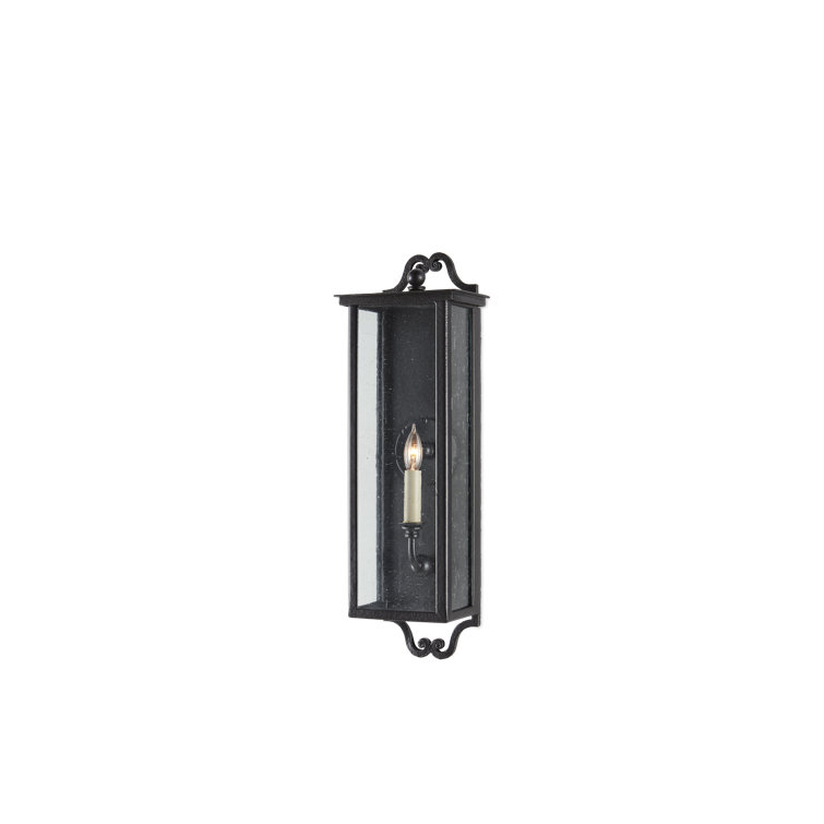 Midnight Black Iron Outdoor Wall Sconce with Clear Glass