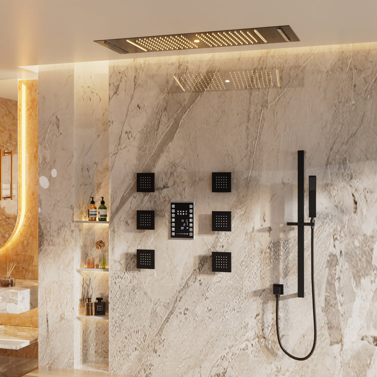 Matte Black Stainless Steel LED Bluetooth Music Rainfall Shower System