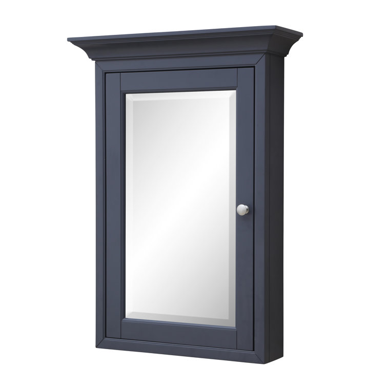 Charcoal Gray Solid Wood Wall-Mounted Medicine Cabinet with Beveled Mirror