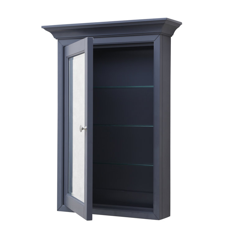 Charcoal Gray Solid Wood Wall-Mounted Medicine Cabinet with Beveled Mirror