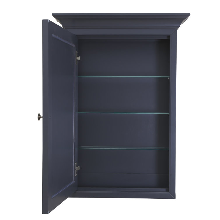 Charcoal Gray Solid Wood Wall-Mounted Medicine Cabinet with Beveled Mirror