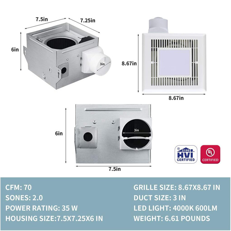 White LED Light Ceiling Mounted Bathroom Exhaust Fan