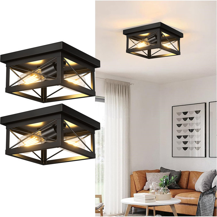 Black Metal Farmhouse Flush Mount Ceiling Light Fixture