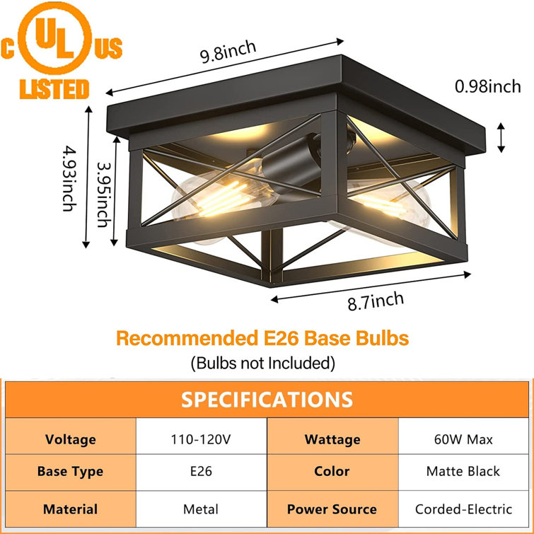 Black Metal Farmhouse Flush Mount Ceiling Light Fixture