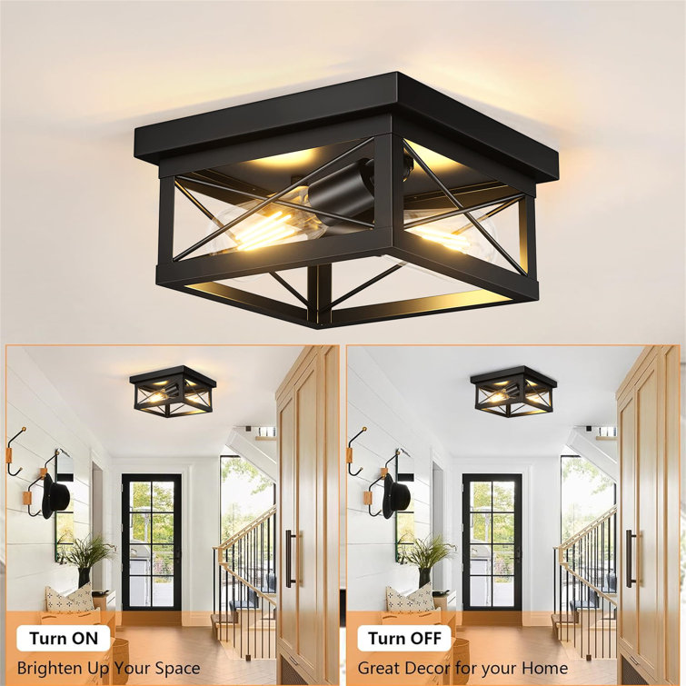 Black Metal Farmhouse Flush Mount Ceiling Light Fixture